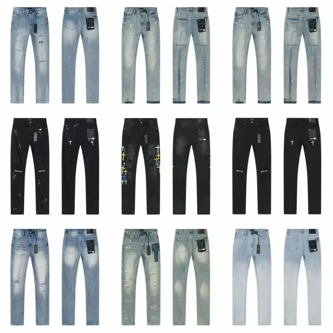 2026 RTA Men's Slim Fit Jeans Collection Distressed Ripped Paint Splatter Studded Patch Vintage Washed Streetwear Fashion Pants — image 2