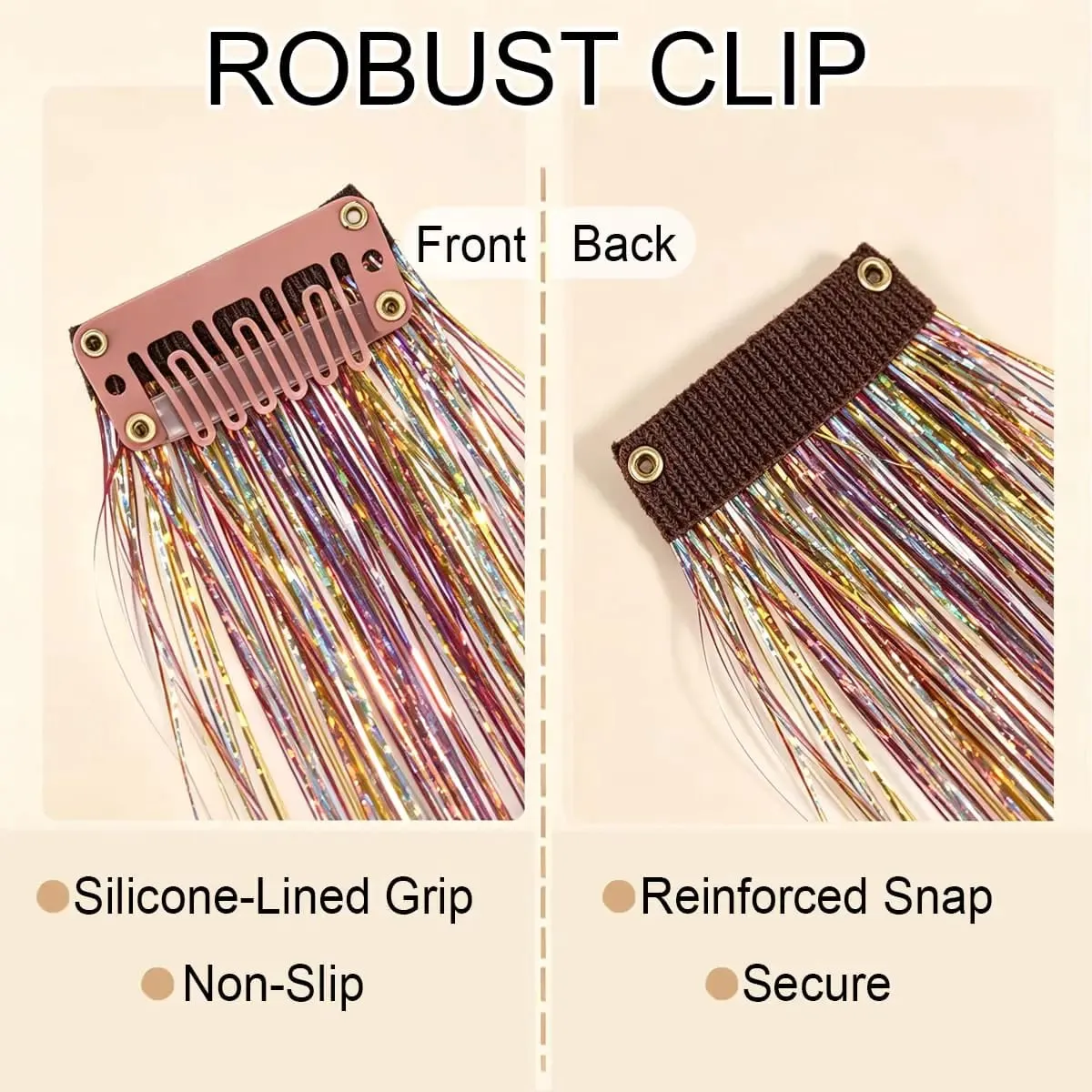 12 Pcs Clip in Hair Tinsel Sparkly Glitter Fairy Hair Extensions Shiny Hair Accessories For Girls Women Kids Party Festival — image 5