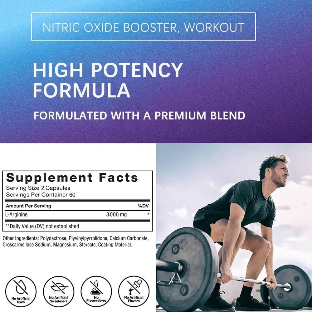 L Arginine 3000mg for Men Women Muscle Mass Supplement for Endurance Energy and Heart Health Support During Exercise Non-GMO — image 6
