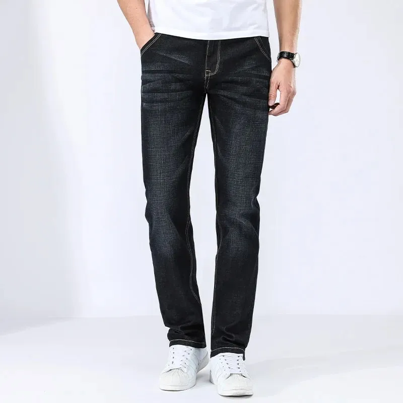 2026 Summer Spring New Men's Pure Black Slim Jeans Elastic Straight Pants BusinessLeisure Korean Vintage Denim Pants Male — image 5