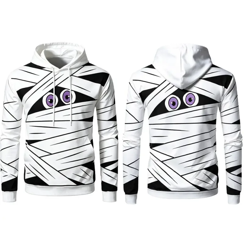 Halloween Horror Monster Eyes 3D Print Hoodie Autumn Fun Mummy Graphic Pullover Y2K Men Women Holiday Party Cosplay Sweatshirt — image 4