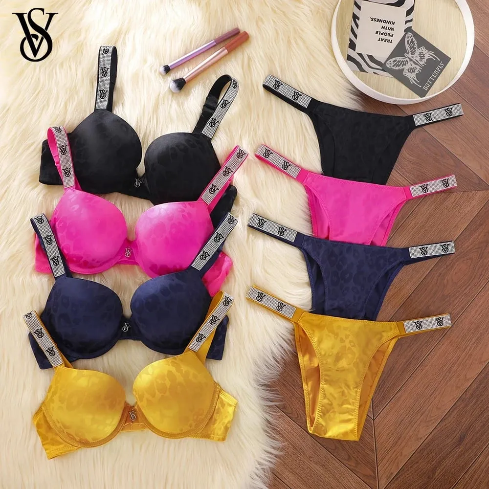 Victoria Secret Shell Push Up Bra Panty Set Women Lace Mesh Sexy Lingerie Sleepwear Pajama Suit Comfort Soft Airy — image 1