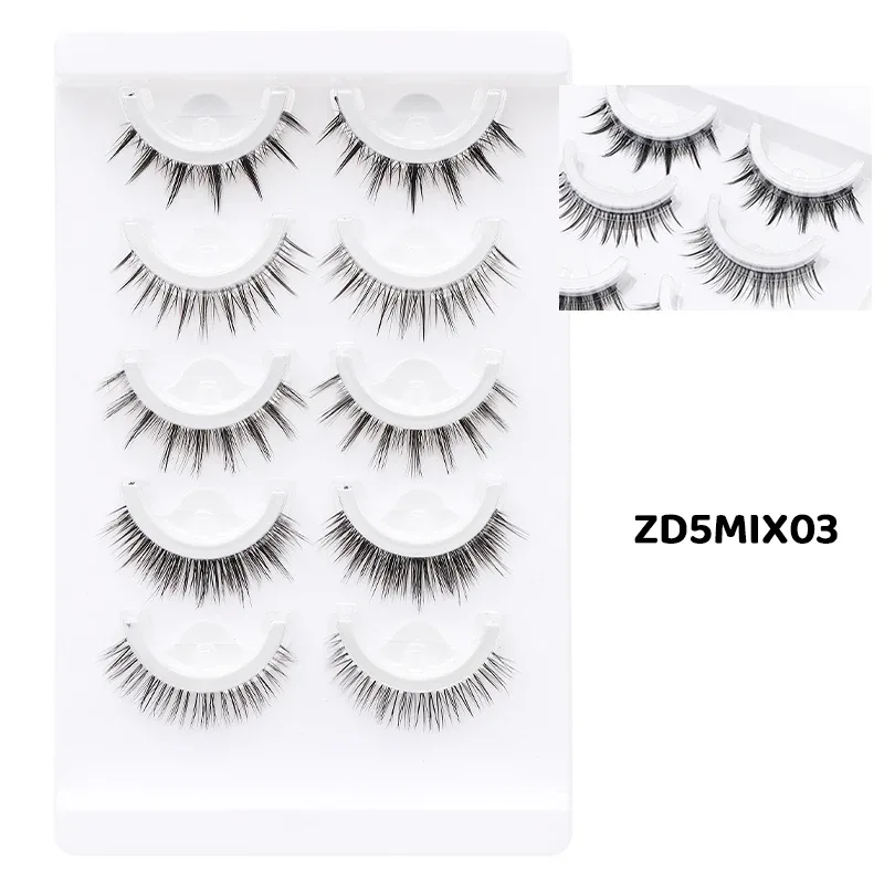 5 Pairs Mixed Style Manga Self Adhesive False Eyelashes Glue-Free Reusable Natural Strip Lashes for Daily Eye Makeup — image 9