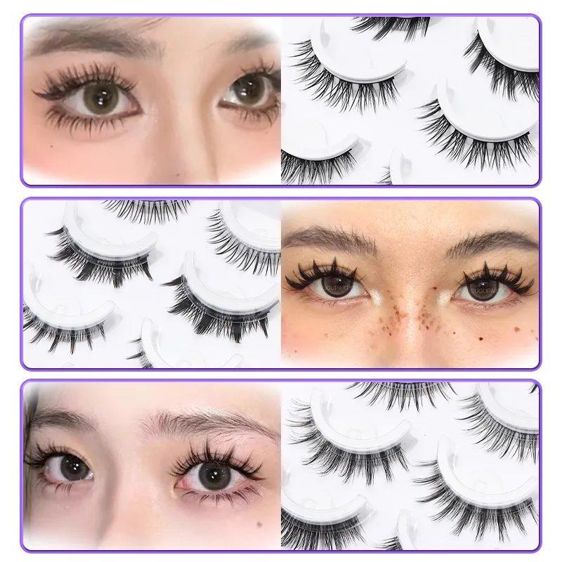 5 Pairs Mixed Style Manga Self Adhesive False Eyelashes Glue-Free Reusable Natural Strip Lashes for Daily Eye Makeup — image 5