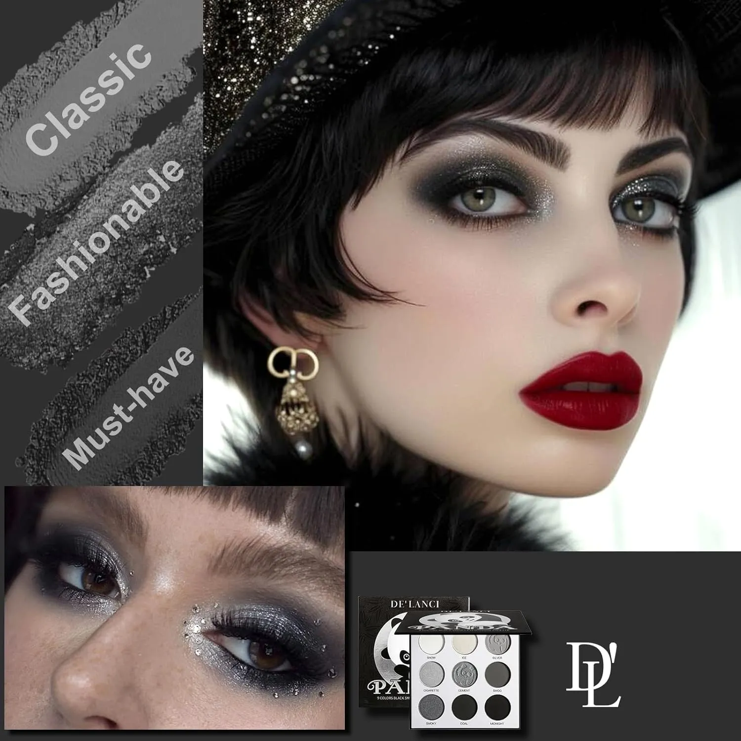 Eyeshadow Palette 9 Colors Grey Black Matte Shimmer Pearly Eye Shadow Goth Punk Smoky Fine Flash Lasting Eye Makeup — image 2