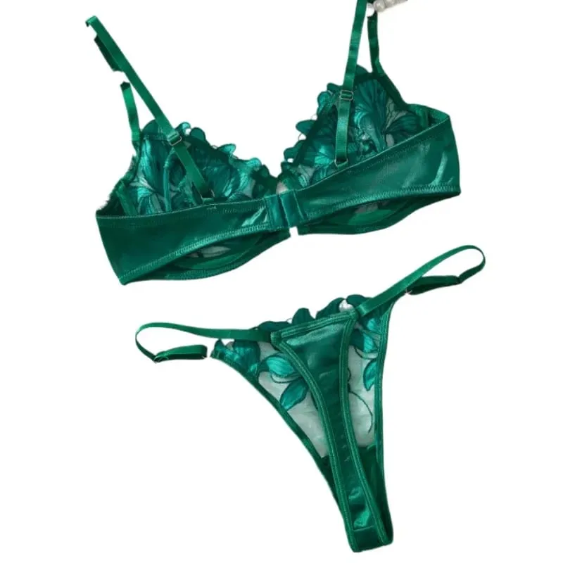 Women Transparent Bralette Underwire 2 Piece Bra and Panty Set Floral Embroidery Sexy Lingerie Set Push Up Bra Panty Underwear — image 2