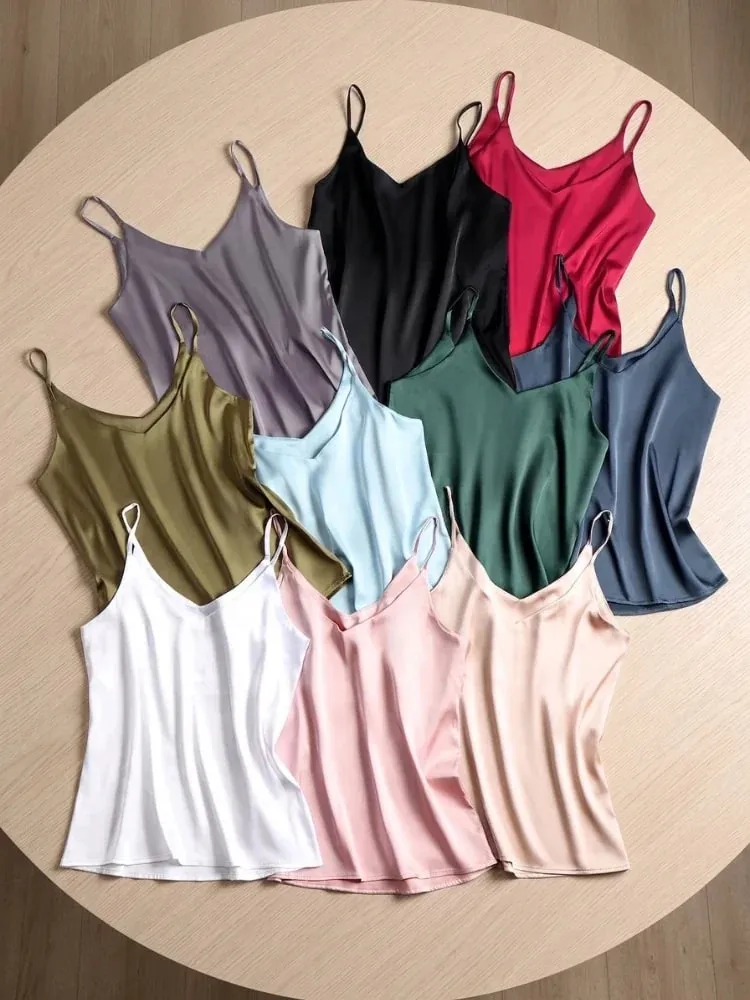 zjaiss Halter V Neck Basic White Cami 2026 Summer Spaghetti Strap Women Tank Top Sleeveless Satin Silk Tops Women'S Camisole — image 8