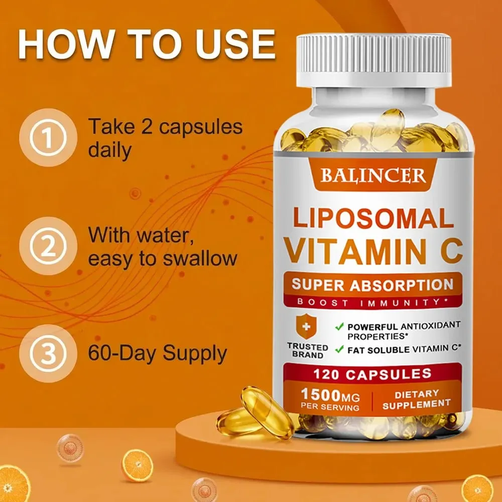 Liposomal Vitamin C รองรับสารต้านอนุมูลอิสระสุขภาพและภูมิคุ้มกัน การดูดซึมสูง Non-GMO Gluten Free – 120 แคปซูล — image 6