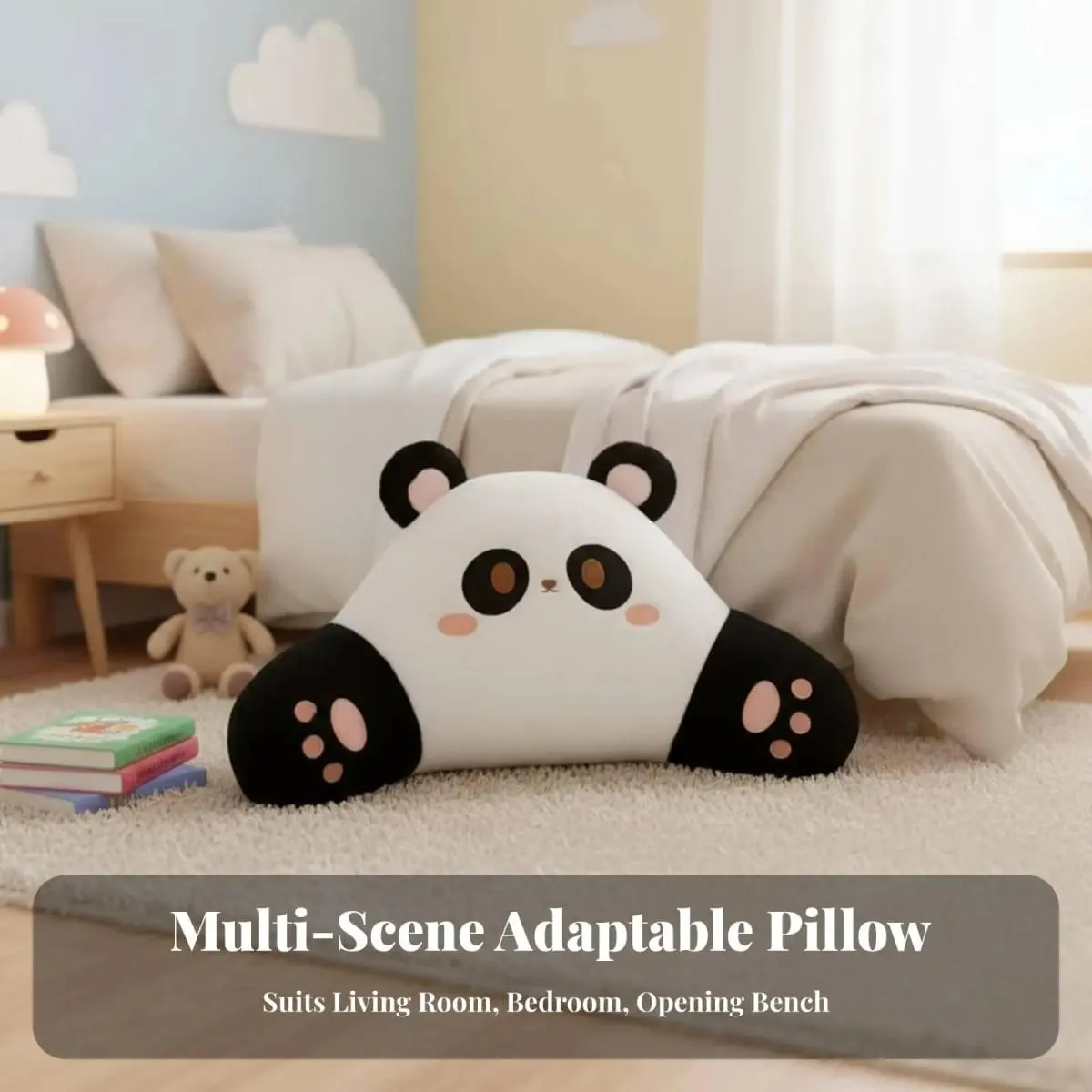 Panda Sofa Pillow Faux Sheepskin Black Cream Decorative Throw Living Room — image 4
