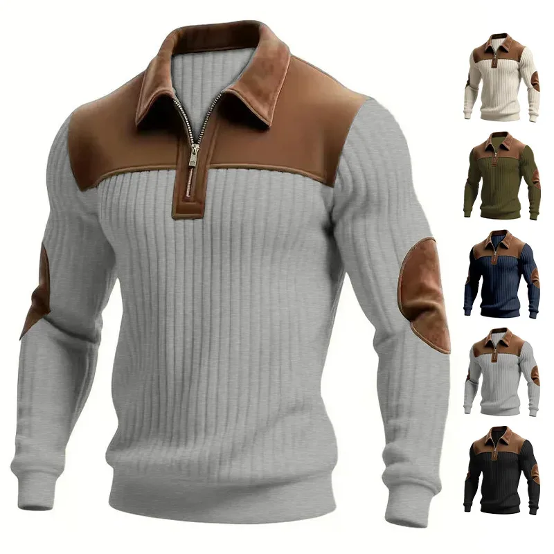 Hoodies men's sweatshirt 2026 new knitted lapel stitching embroidery casual sports autumn zipper sweatshirt man's clothing — image 4
