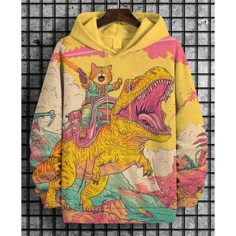 2026 Men's Hoodies Funny Cat Dinosaur UFO Art 3D Printed Cartoon Sweatshirt Men Women Tracksuit Oversized Casual Street Y2k Coat — image 2