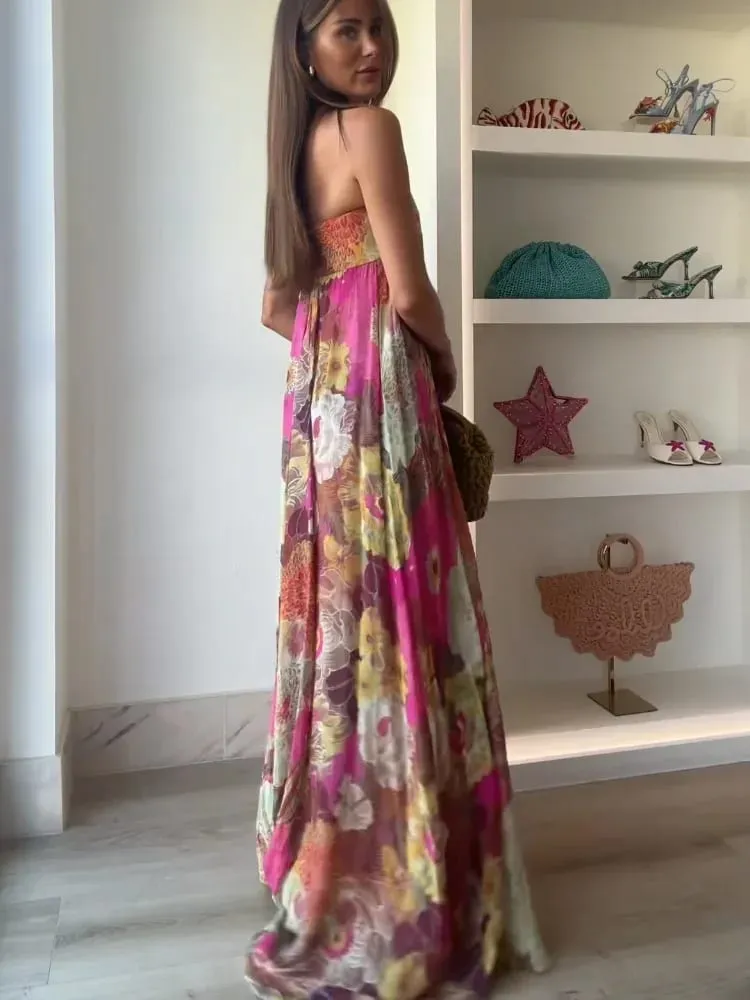 Women Fashion Printed Strapless Maxi Dress Elegant Off Shoulder Backless Sleeveless High Waist Gown Summer New Lady Party Robes — image 5