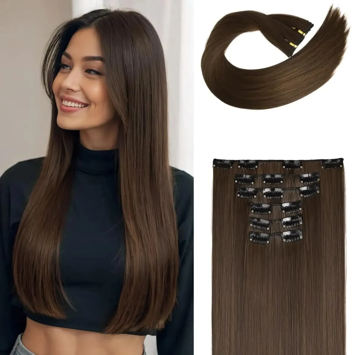 Synthetic Clips in Hair Extensions 6Pieces/Set 24 Inch Long Straight Extensions for Women Hairpiece — image 9