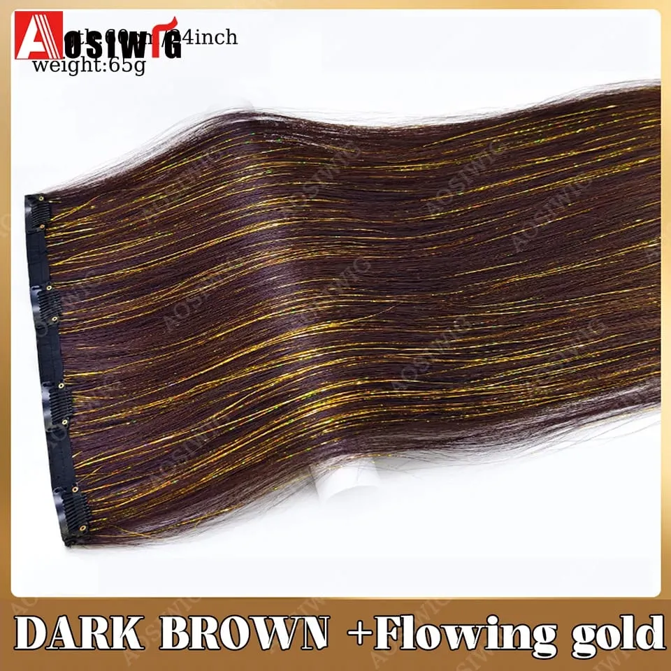 Blue Glitter Tinsel Clip in Hair Extensions One Piece Straight Synthetic Hairpiece with Sparkle Strands for Women Party Daily — image 14
