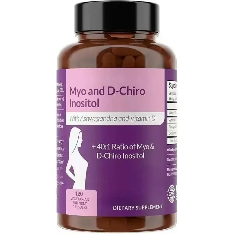 Cápsulas de Myo-Inositol e D-Chiro Inositol 40:1 Vitamina D3 Ashwagandha Suplemento diário de bem-estar com 120 contagens