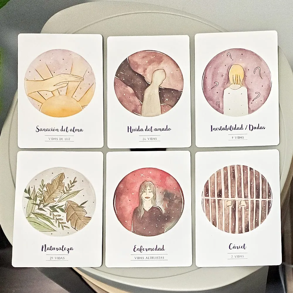 42 Pcs Vidas Anteriores Oracle Cards Spanish Edition Past Lives Deck for Karma Soul Healing 10.5*7.5cm Double-Sided Embossed — image 2