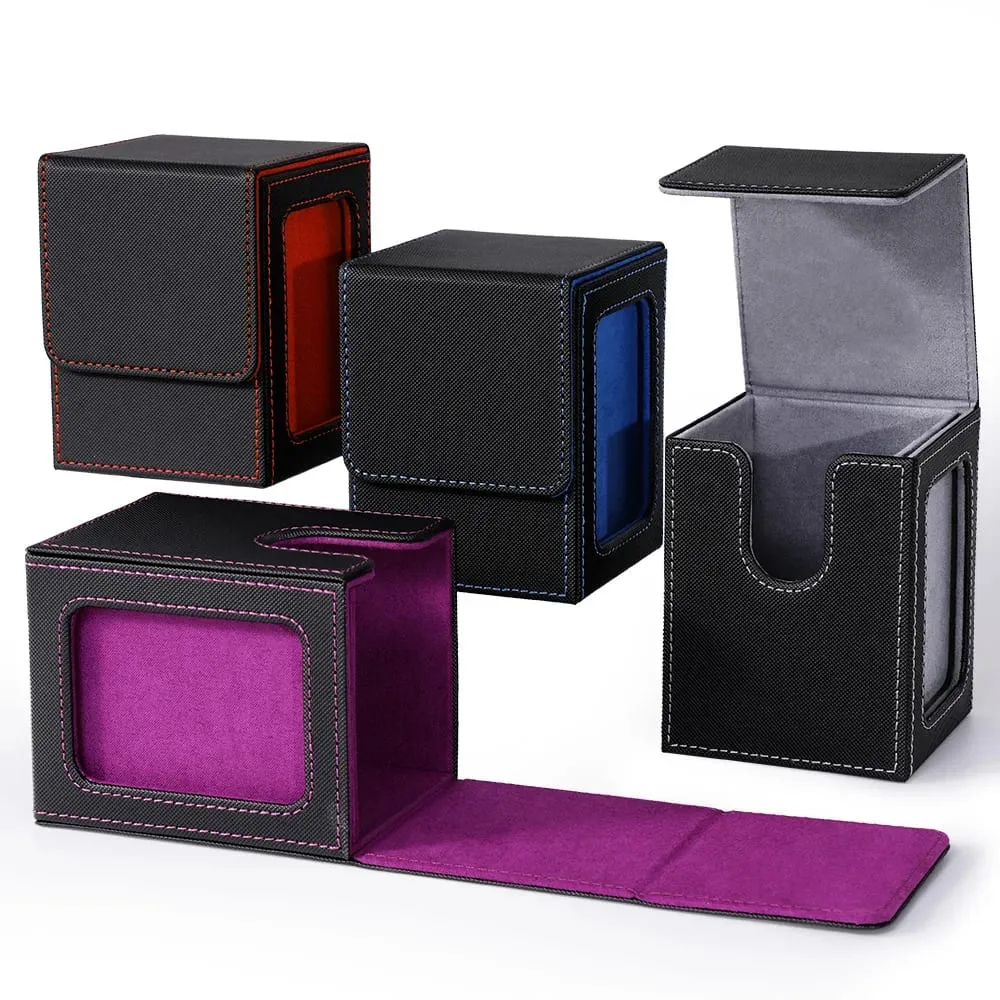4 Pack Card Deck Box with Display Window Hold 120+ Single Sleeved Cards Magnetic Closure PU Leather Card Box for TCG Cards — image 4