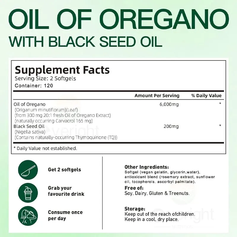 Organic Oregano Oil Capsules with Black Seed Oil for Antioxidant Digestive Balances Intestinal Flora Immune System Health — image 6