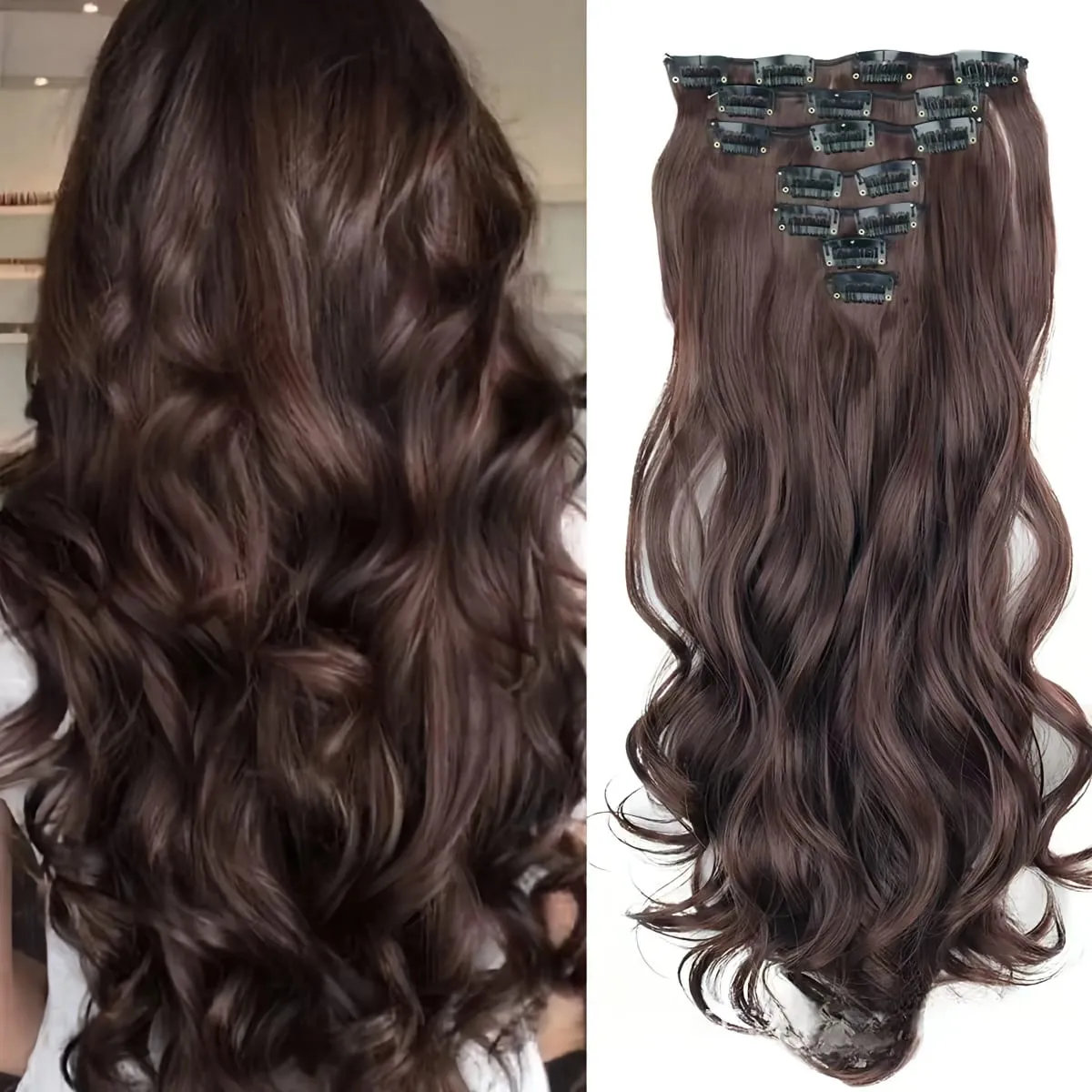 7 Clips In Hair Extensions Long Wave Hairstyle Blck 60-71cm Natural Synthetic Hair Daily Use Hairpiece For Women — image 9
