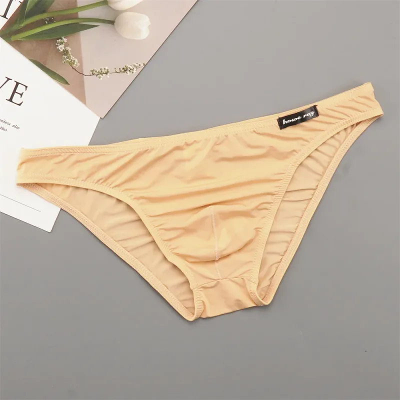 Thin Ice Silk Low Waist Men Briefs Solid Color Semi Transparent Underwear Plus Size Bulge Pouch Smooth Breathable Soft Panties — image 12