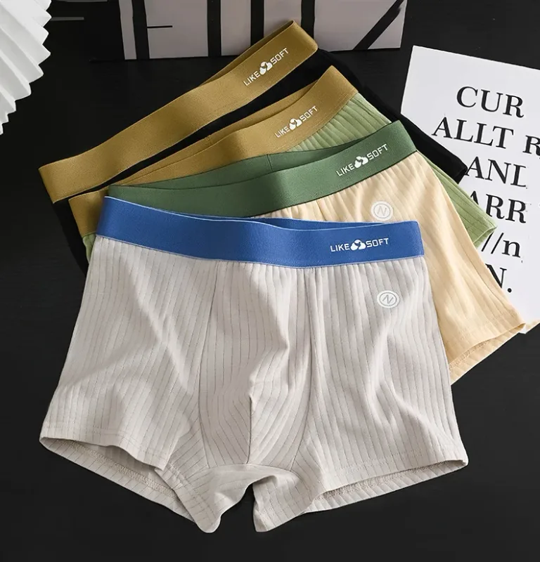 5Pcs Men Striped Boxer Briefs Soft Breathable Mid Waist Elastic Waistband Cotton Blend Men Underwear Shorts — image 1