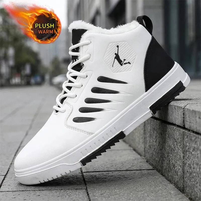 Men Winter Fleece Lined High‑top Sneakers Lace‑up Leather Upper Non‑slip Sole Warm Casual Skate Shoes For Daily Wear — image 3
