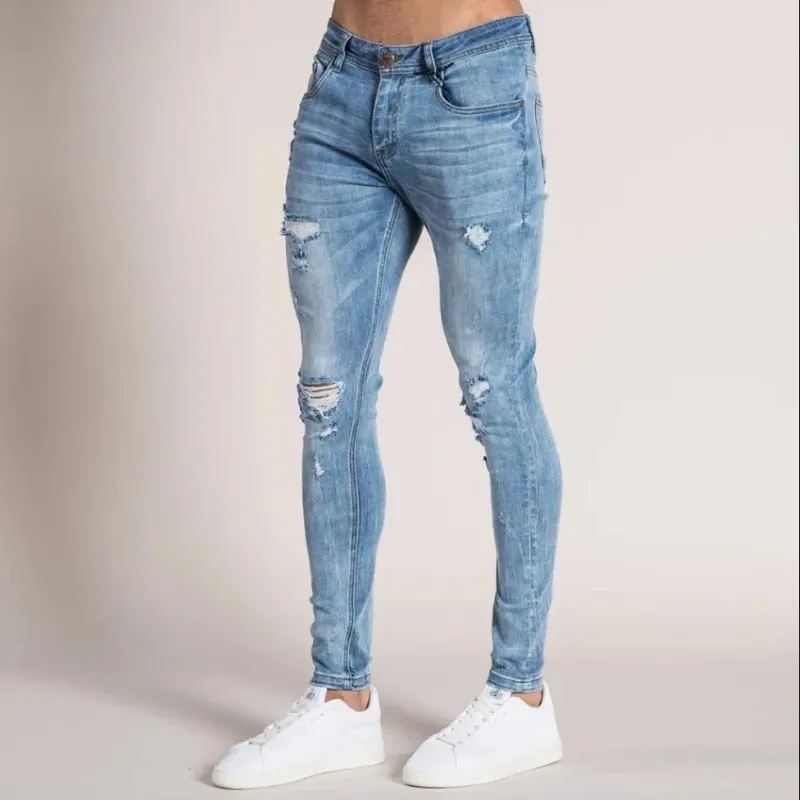 Denim Pant Men Jeans Vintage Pencil Pants High Waist Distressed Washed Hole Sheath Trousers Y2k Streetwear Casual 2026 Spring — image 2