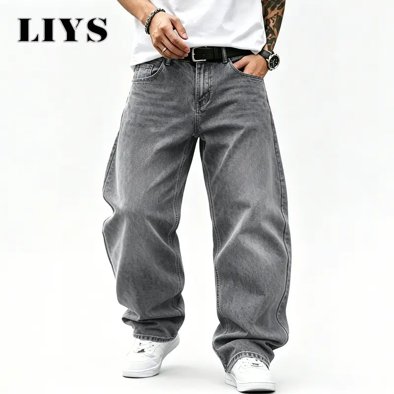 American Retro Washed Baggy Wide Leg Men's Jeans Casual Oversized Loose Fit Denim Pants Suitable For Casual Work Wear