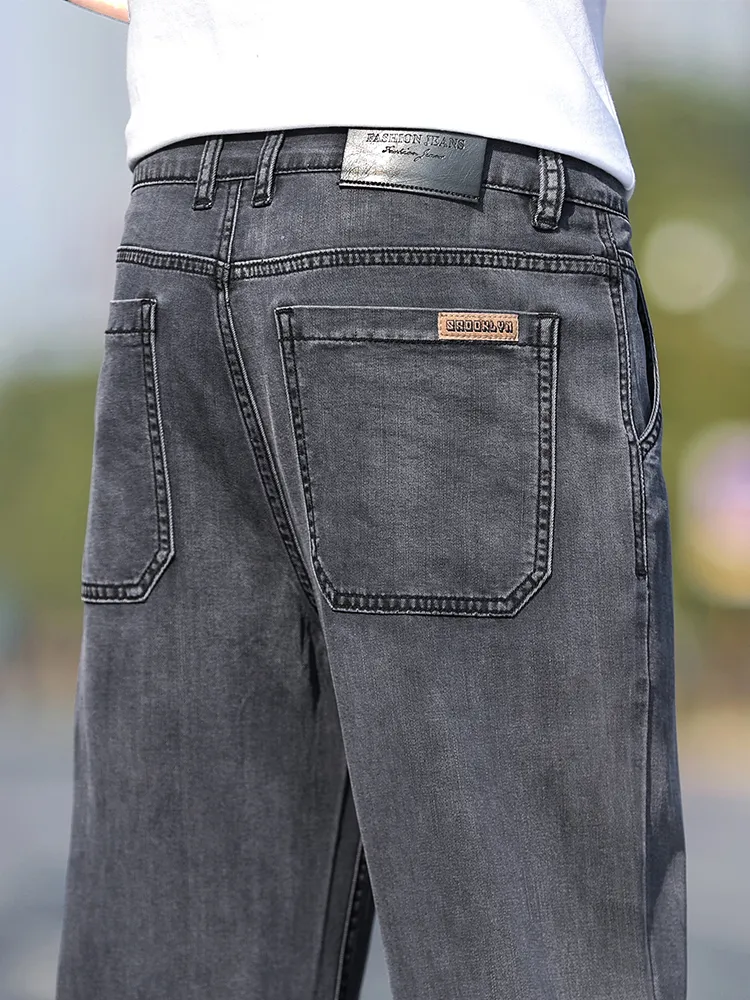Loose Wide-leg Men's Thin Jeans Lyocell Soft Drape Fabric Comfort Trousers Spring Summer Fashion Brand Washing Denim Pants