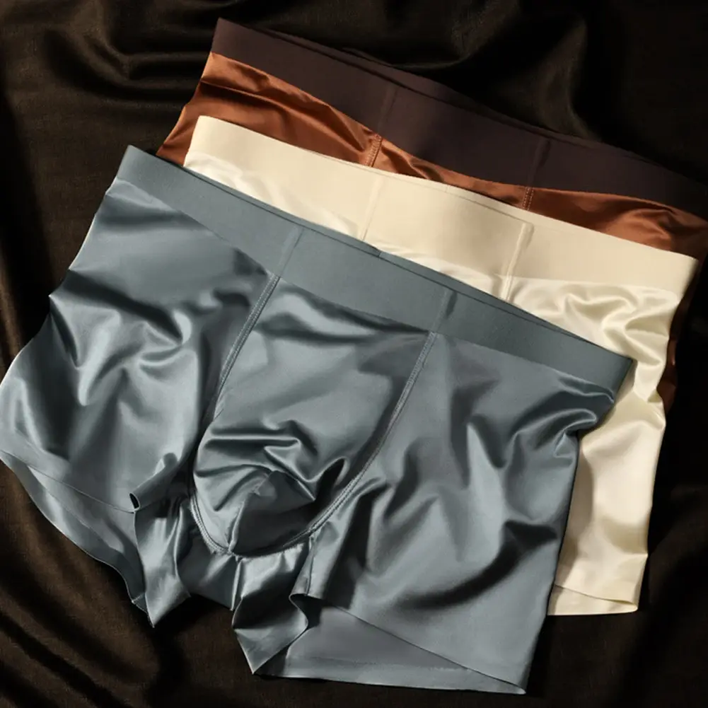 1pc Herren Nahtlose Boxershorts Atmungsaktive Schritt Höschen Eis Seide Boxershorts Bequeme Satin männer Unterwäsche Slips — image 7