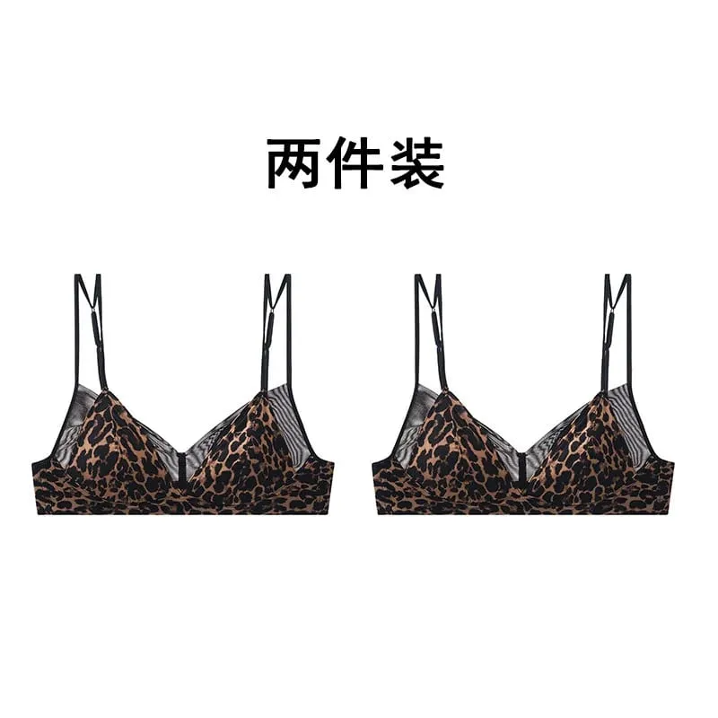 Premium Sexy Leopard Lingerie Kit Wireless Thin French Triangle Cup Comfy Nude Shaping Women Summer Daily Underclothes M-XL Bra