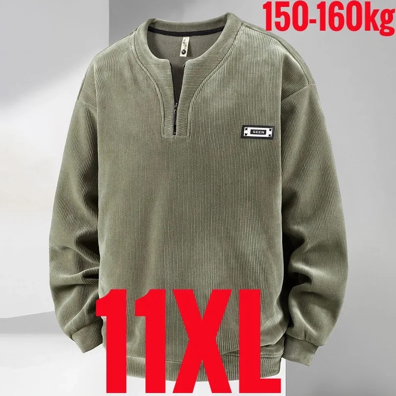 Extra Big Size Men's Sweatshirt Half Zip Pullover Corduroy Fleece Plus Large 6xl 7xl 8xl 9xl 10xl Autumn Winter Warm Casual Top — image 31