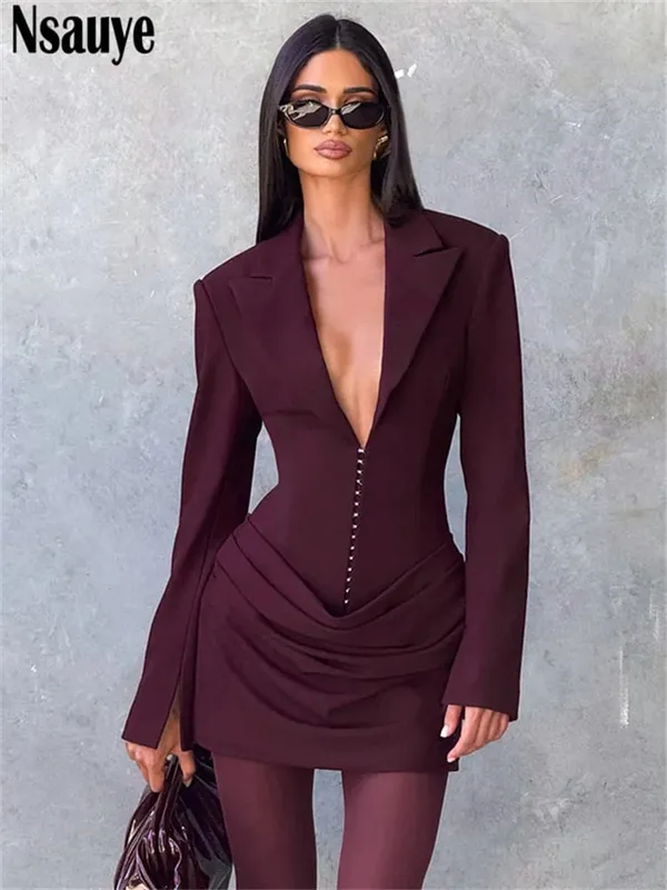 Nsauye Elegant Evening Short Dress Women Fall Long Sleeve Sexy Fashion Night Club Party White Mini Wrap Corset Dress 2025 Winter — image 7