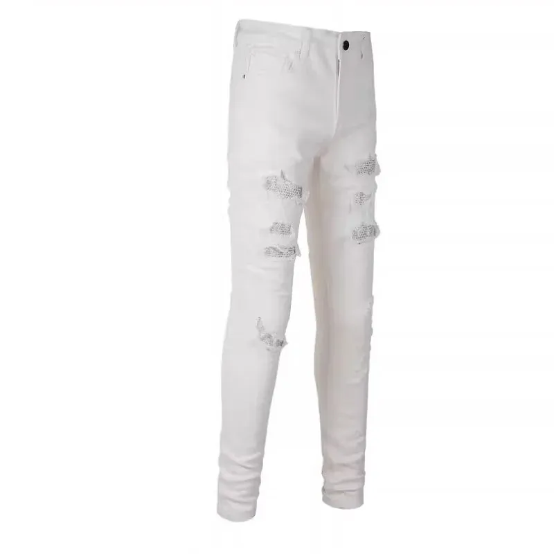 Diamond-encrusted Washed Ripped Patch Patchwork Hot Diamond Jeans Beggar Pants Men — image 6