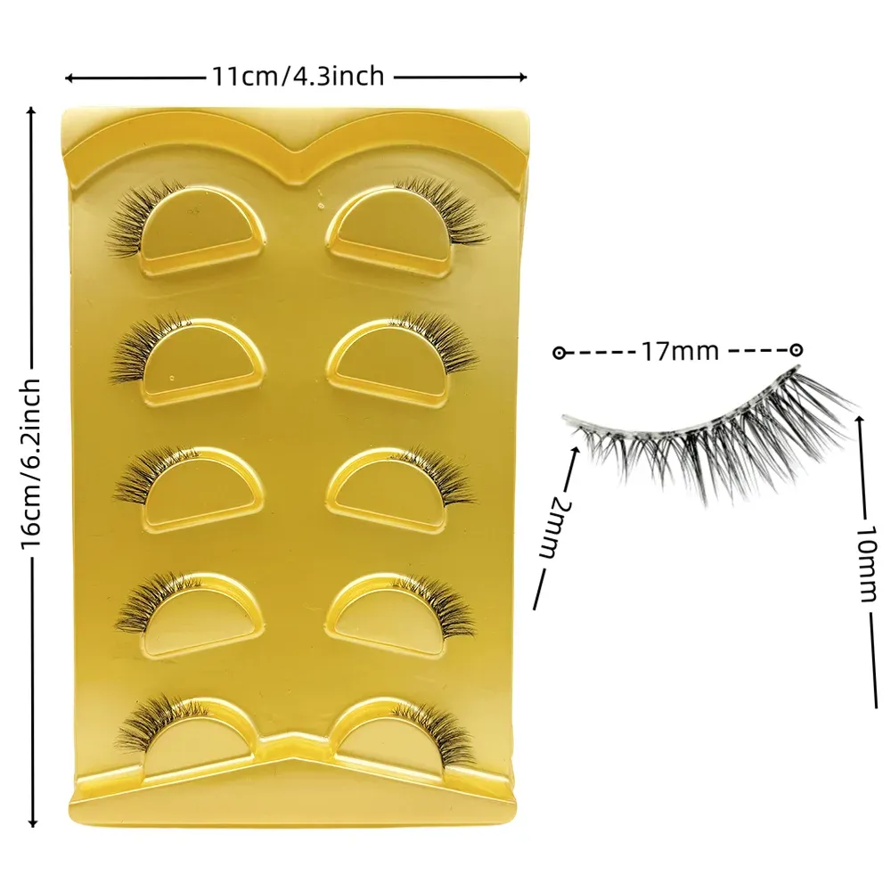 Demi-faux cils naturels œil de chat, 5 paires, bande transparente, doux, en Faux vison, moelleux, courts, Extension de cils de maquillage réutilisable — image 2