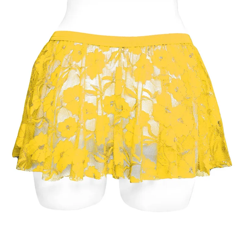 Men Solid Lace Skirt Mesh See Through For Lingerie Low For Rise Pleated Skirts Floral Pattern See‑through Male Daily Bottom