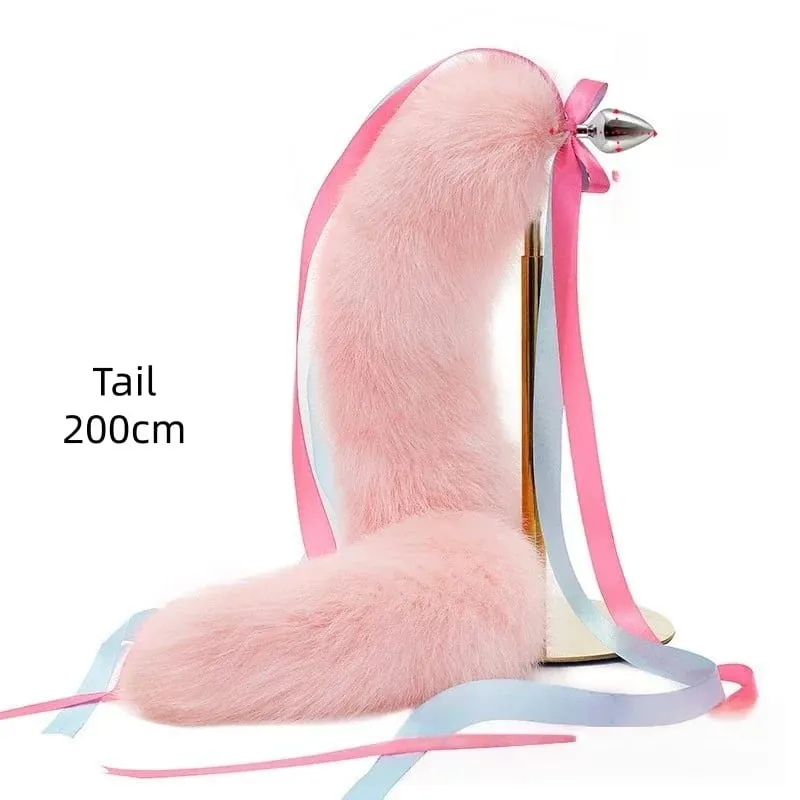 200cm Soft Real Fur Fox Tail Anal Plug with Split Design Metal Butt Plug for Women Cosplay Costume Flirt Sensory Sex Toys — image 9