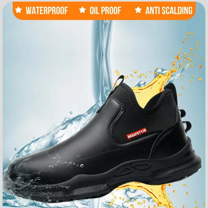 anti-skid kitchen work shoes non slip work waterproof boots lightweight Safety shoes for men chef work shoes leather sneakers — image 2