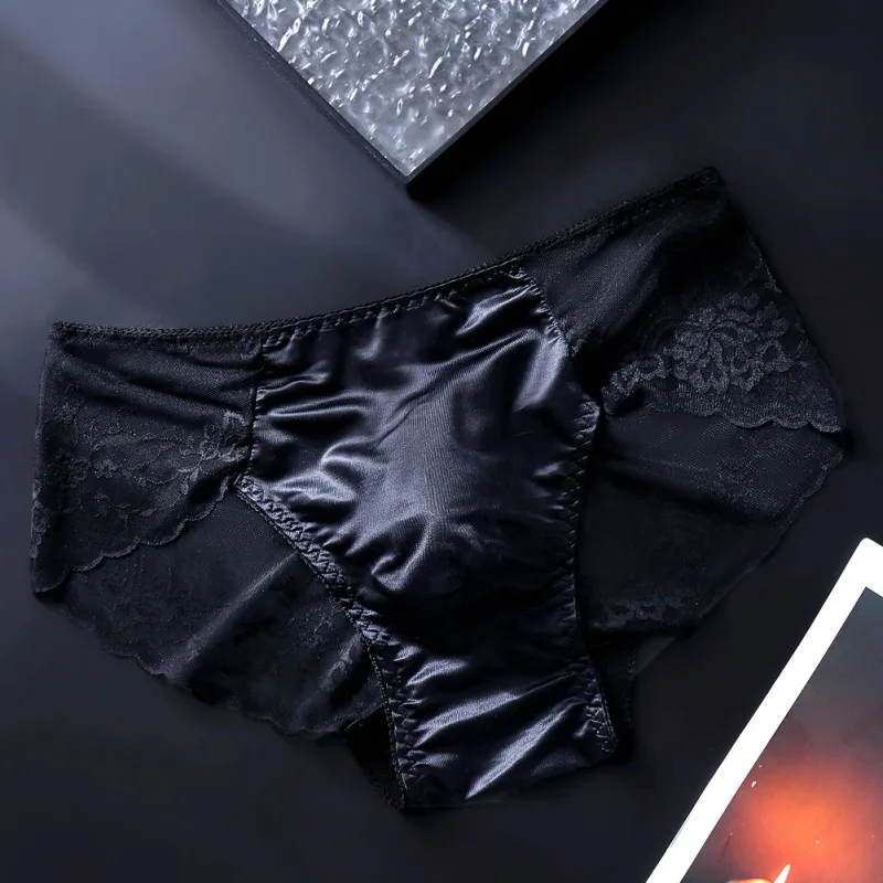 Pánské krajkové kalhotky bezešvé ledové hedvábné kalhotky spodní prádlo 3D vyboulený váček s nízkým pasem gay kalhotky — image 10