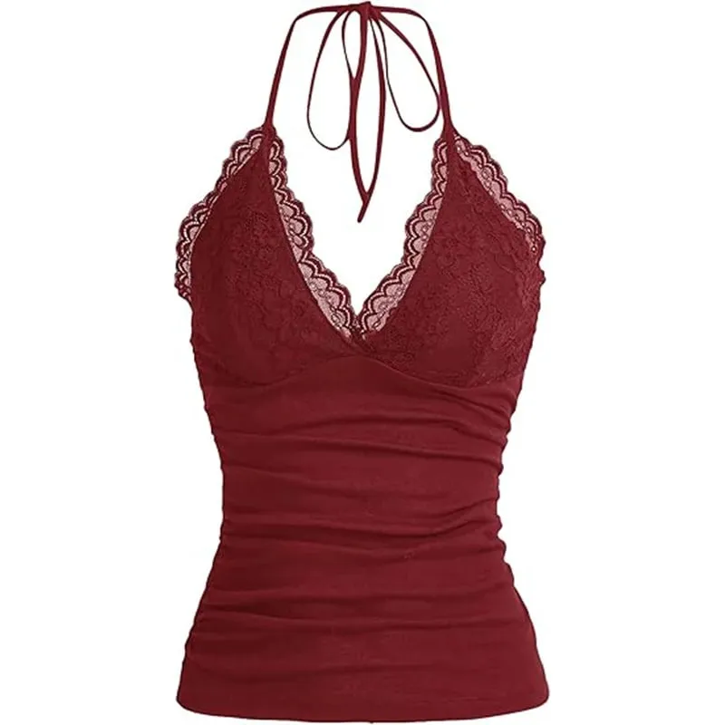 Y2K Summer New Red Tank Top Strap Simple Daily Versatile Tank Top Lace Edge Simple Daily Versatile