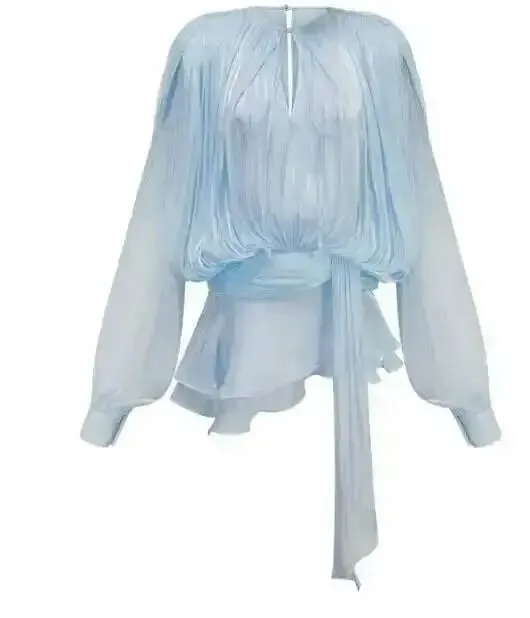 2026 Nieuwe Zomer Mode Vrouwen Kleding Ronde Hals Lantaarn Mouwen Satijnen Korte Jurk Met Shorts Onder Twee Delige Set — image 8