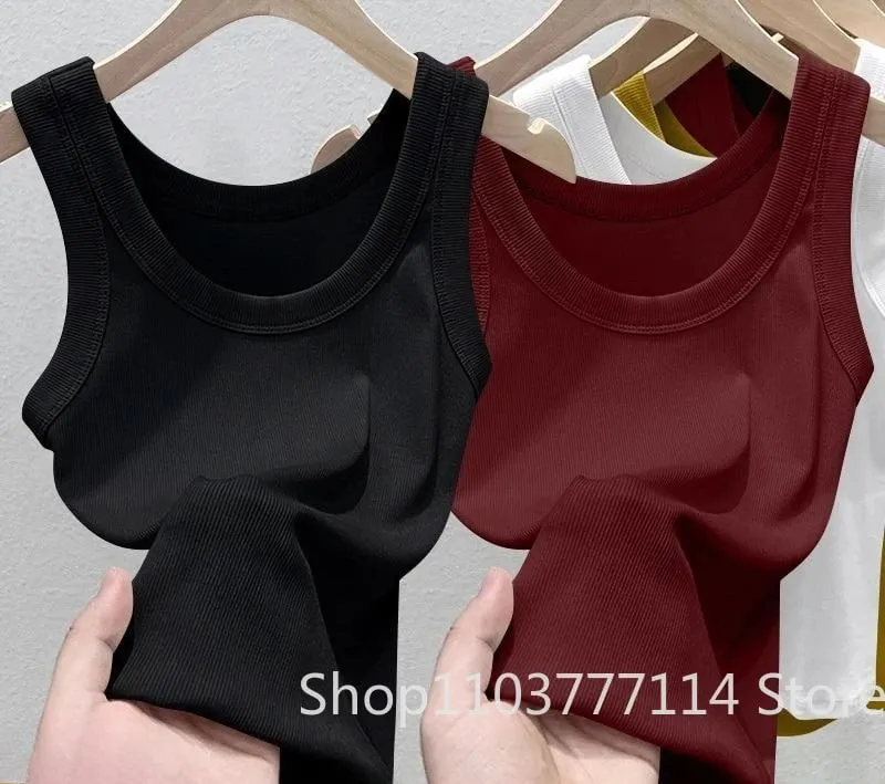 Women's Solid Round Neck RibbedTop Camisole Summer Basic Elastic Spaghetti Strap Top Lightweight Cool Base Shirt Sleeveless Vest — image 7