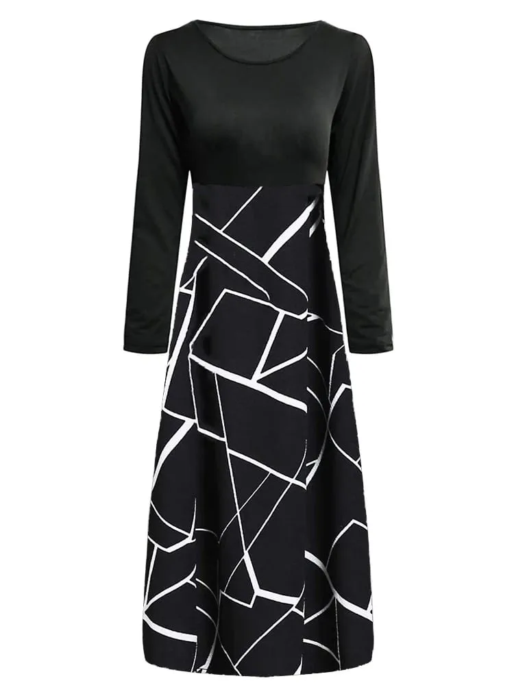 Elegant Black White Simple Print Mid-Stretch Dress Stylish Elasticity Alluring Skirt for Women — image 3