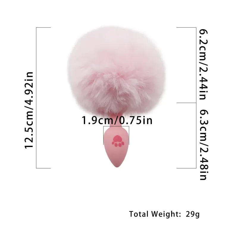 Tapón Anal de silicona con estampado de pata de gato rosa de 4 tamaños, tapón Anal de cola suave, juego para adultos, cuentas anales, Cosplay erótico, Juguetes sexuales para mujeres