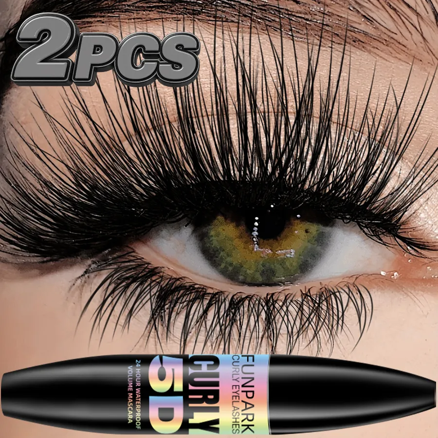 2pcs 5D Eye Black Mascara Waterproof Lengthens Eyelashes Extension Silk Fiber Mascara Long Lasting Eye Makeup for Women Cosmetic Korean Beauty — image 5