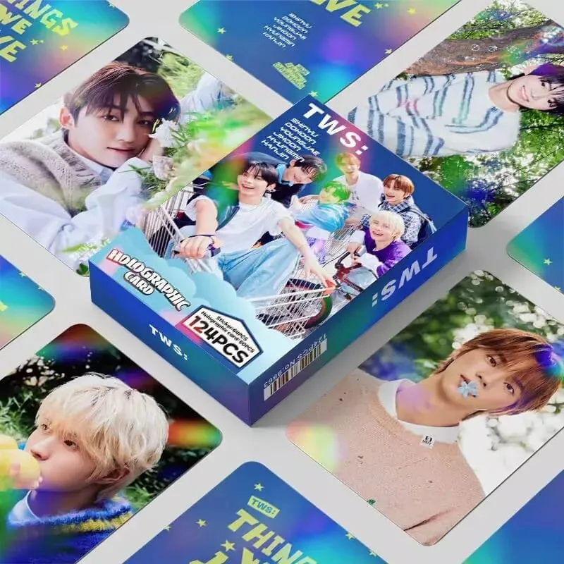 124-piece laser card set featuring Korean boy band TWS (Taiwanese pop music) shimmering photos perfect for Instagram interior — image 2