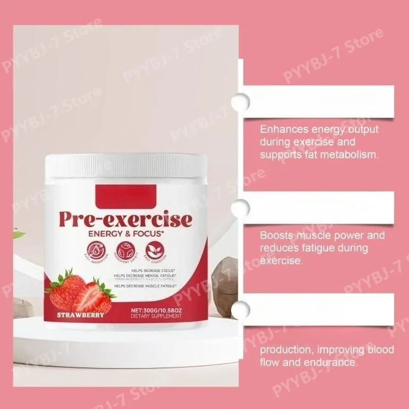 Pre-Workout Powder Energy and Focus Support Support Muscle Recovery Strawberry Flavor Daily Health Care 300g — image 3