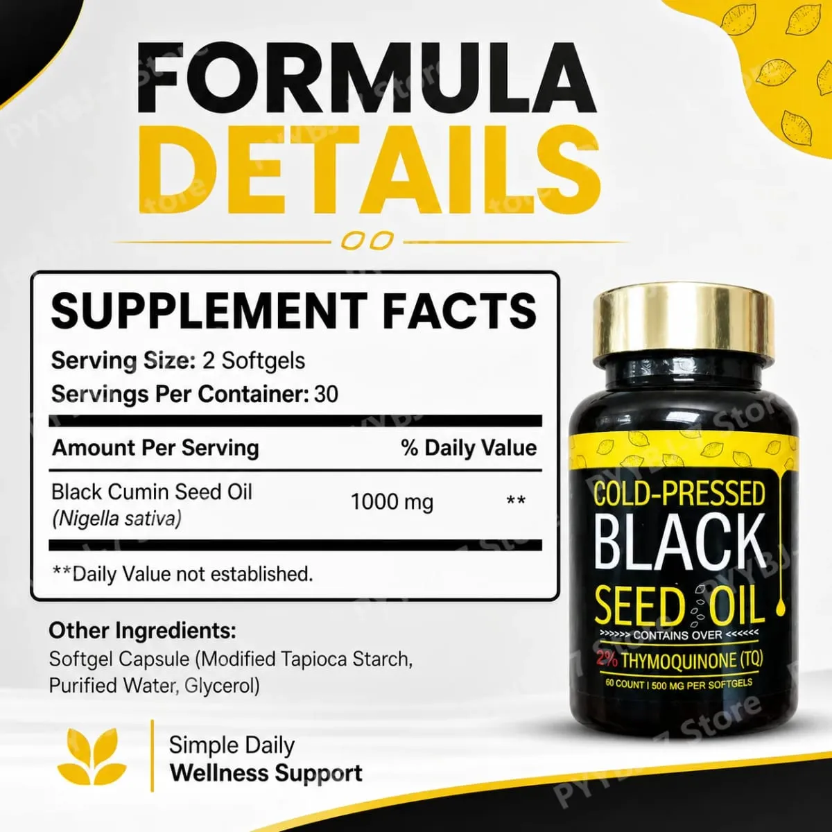น้ำมันเมล็ดดำแคปซูลสกัดเย็นบรรจุน้ำมัน Nigella Sativa ธรรมชาติ 1000 มก. – อาหารเสริมสมุนไพรรายวัน 60 จำนวนต่อขวด — image 5