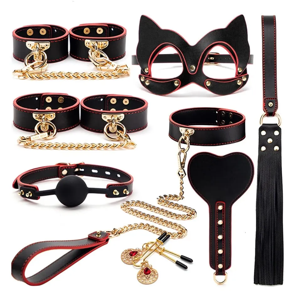 Genuine Leather BDSM Bondage Kits Sex Toys for Couples Handcuff Ankle Cuffs Collar Gag Hogtie Restraints SM Set Adult Love Games — image 1