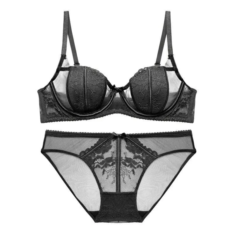 Ensemble Lingerie Dentelle Française Brodée Bonnets Oreille De Lapin Fil Doux Push Up Respirable Amincissant Confort Élégant — image 4